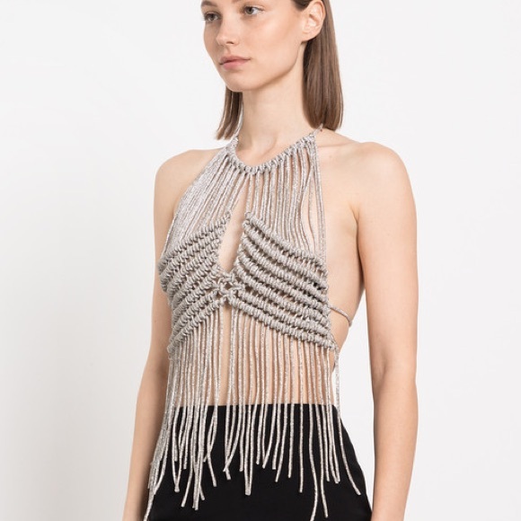 GIUSEPPE DI MORABITO FRINGE TOP IN SILVER NEVER WORN ONE SIZE - Picture 12 of 12